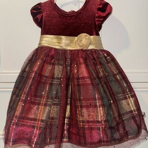 Bonnie Baby Velvet Burgundy and Gold Plaid Dress 24m